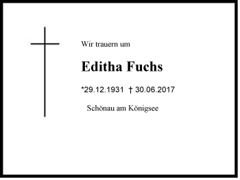 Traueranzeige von Editha Fuchs von Region Berchtesgadener Land