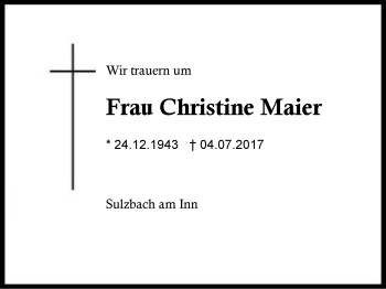 Traueranzeige von Christine Maier von Region Berchtesgadener Land