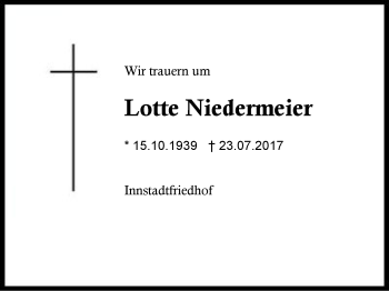 Traueranzeige von Lotte Niedermeier von Region Berchtesgadener Land