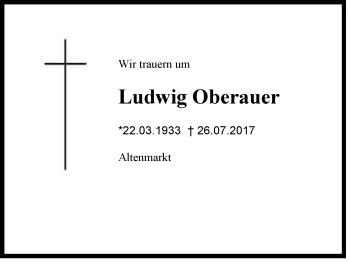 Traueranzeige von Ludwig Oberauer von Region Chiemgau