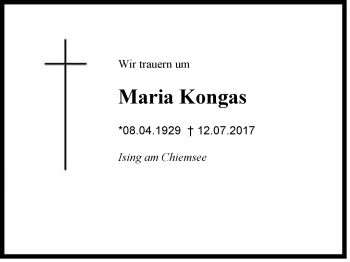 Traueranzeige von Maria  Kongas von Region Chiemgau