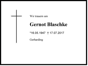 Traueranzeige von Gernot Blaschke von Region Chiemgau