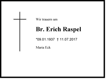 Traueranzeige von Br. Erich Raspel von Region Chiemgau