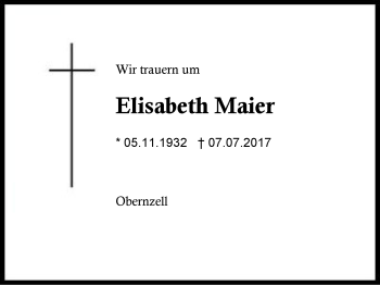 Traueranzeige von Elisabeth Maier von Region Berchtesgadener Land