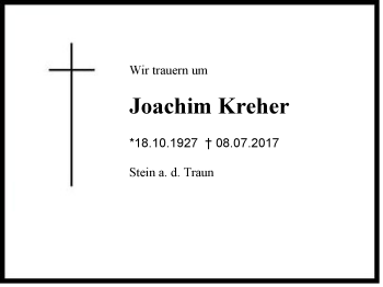 Traueranzeige von Joachim  Kreher von Region Chiemgau