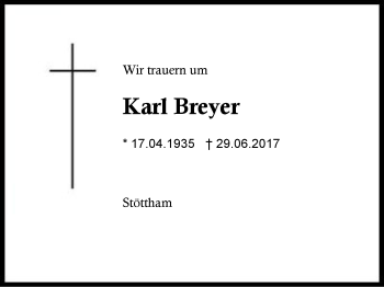 Traueranzeige von Karl Breyer von Region Chiemgau