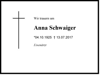 Traueranzeige von Anna  Schwaiger von Region Chiemgau