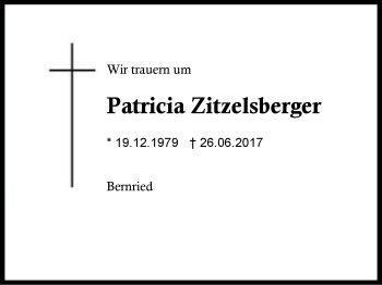 Traueranzeige von Patricia Zitzelsberger von Region Berchtesgadener Land