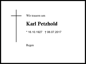 Traueranzeige von Karl Petzhold von Region Berchtesgadener Land