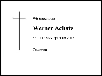 Traueranzeige von Werner Achatz von Region Berchtesgadener Land