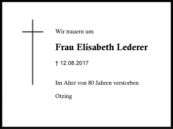 Traueranzeige von Elisabeth Lederer von Region Berchtesgadener Land