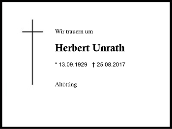 Traueranzeige von Herbert Unrath von Region Berchtesgadener Land