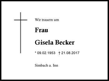 Traueranzeige von Gisela Becker von Region Berchtesgadener Land