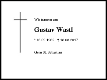 Traueranzeige von Gustav Wastl von Region Berchtesgadener Land