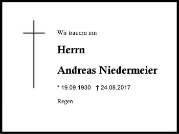 Traueranzeige von Andreas Niedermeier von Region Berchtesgadener Land