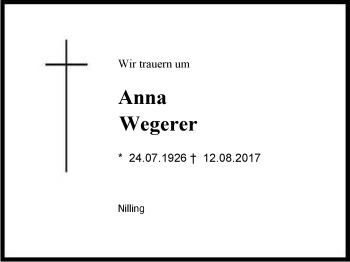 Traueranzeige von Anna Wegerer von Region Chiemgau