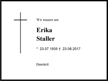 Traueranzeige von Erika Staller von Region Chiemgau