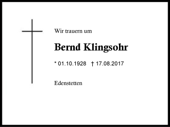 Traueranzeige von Bernd Klingsohr von Region Berchtesgadener Land