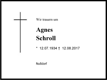 Traueranzeige von Agnes Schroll von Region Chiemgau