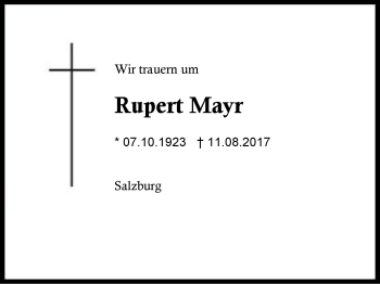 Traueranzeige von Rupert Mayr von Region Chiemgau