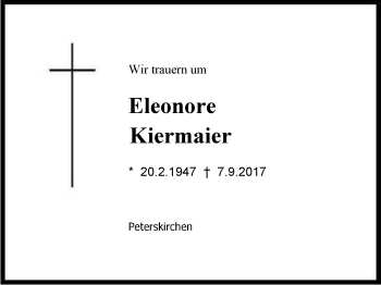 Traueranzeige von Eleonore Kiermaier von Region Chiemgau