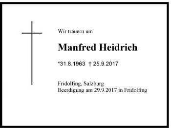 Traueranzeige von Manfred  Heidrich von Region Chiemgau