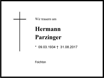 Traueranzeige von Hermann Parzinger von Region Chiemgau