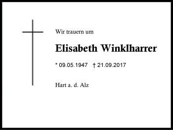 Traueranzeige von Elisabeth Winklharrer von Region Berchtesgadener Land