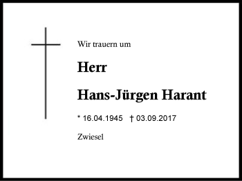 Traueranzeige von Hans-Jürgen Harant von Region Berchtesgadener Land