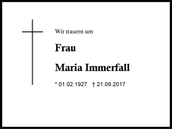 Traueranzeige von Maria Immerfall von Region Berchtesgadener Land