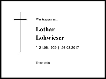 Traueranzeige von Lothar Lohwieser von Region Chiemgau