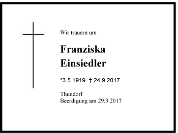 Traueranzeige von Franziska Einsiedler von Region Berchtesgadener Land