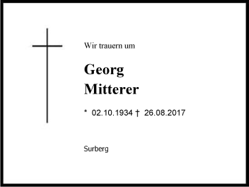 Traueranzeige von Georg Mitterer von Region Chiemgau