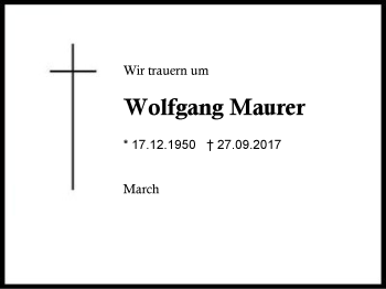 Traueranzeige von Wolfgang Maurer von Region Berchtesgadener Land