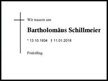 Traueranzeige von Bartholomäus Schillmeier von Region Berchtesgadener Land