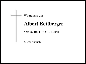 Traueranzeige von Albert Reitberger von Region Berchtesgadener Land