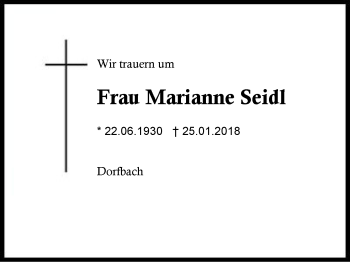 Traueranzeige von Marianne Seidl von Region Berchtesgadener Land