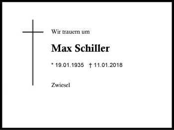 Traueranzeige von Max Schiller von Region Berchtesgadener Land