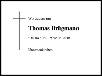 Traueranzeige von Thomas Brügmann von Region Berchtesgadener Land