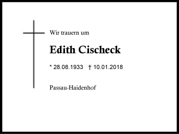 Traueranzeige von Edith Cischeck von Region Berchtesgadener Land