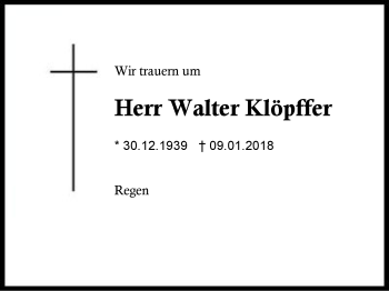 Traueranzeige von Walter Klöpffer von Region Berchtesgadener Land