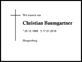 Traueranzeige von Christian Baumgartner von Region Berchtesgadener Land