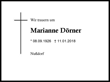 Traueranzeige von Marianne Dörner von Region Berchtesgadener Land