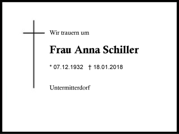 Traueranzeige von Anna Schiller von Region Berchtesgadener Land