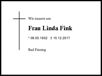 Traueranzeige von Linda Fink von Region Berchtesgadener Land