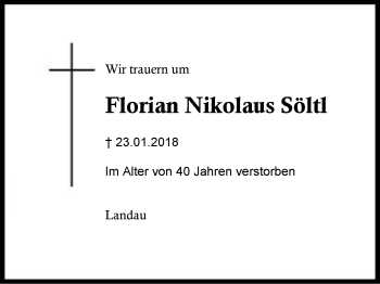 Traueranzeige von Florian Nikolaus Söltl von Region Berchtesgadener Land