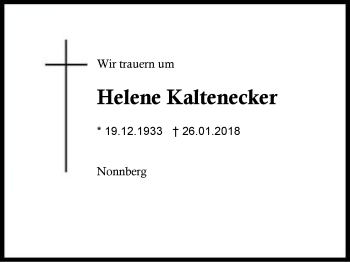 Traueranzeige von Helene Kaltenecker von Region Berchtesgadener Land