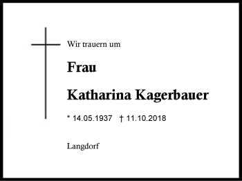 Traueranzeige von Katharina Kagerbauer von Region Berchtesgadener Land