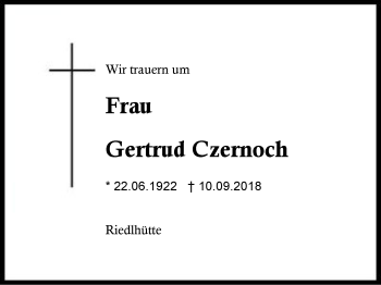 Traueranzeige von Gertrud Czernoch von Region Berchtesgadener Land