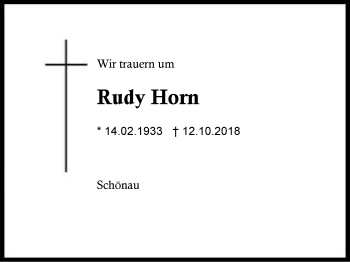 Traueranzeige von Rudy Horn von Region Chiemgau